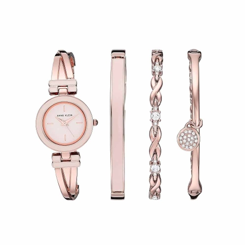 Set Đồng hồ Anne Klein Nữ Chính hãng - Bangle Watch and Bracelet Set - AK/3284LPST - Màu vàng hồng | JapanSport