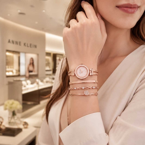 Set Đồng hồ Anne Klein Nữ Chính hãng - Bangle Watch and Bracelet Set - AK/3284LPST - Màu vàng hồng | JapanSport