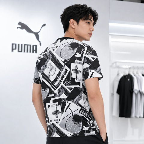 Áo Phông Puma Chính hãng - Hoops Graphic All-Over Print - Màu Trắng/Đen | JapanSport 682314-01