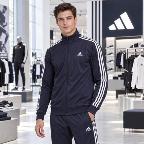 Áo khoác nam Adidas Chính hãng - Primegreen Essentials 3-Stripes - Màu Xanh | JapanSport GK9658