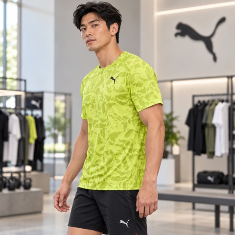 Áo Phông Puma Chính hãng - TRAIN FAV AOP SS T-Shirt - Màu Xanh Vàng Chanh | JapanSport 525476-39