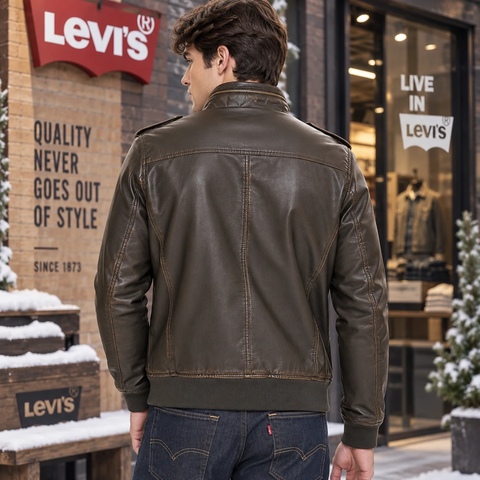 Áo Khoác Levi's Chính Hãng - Faux Leather Aviator Bomber Jacket - Màu nâu | JapanSport LM8RU476-Earth