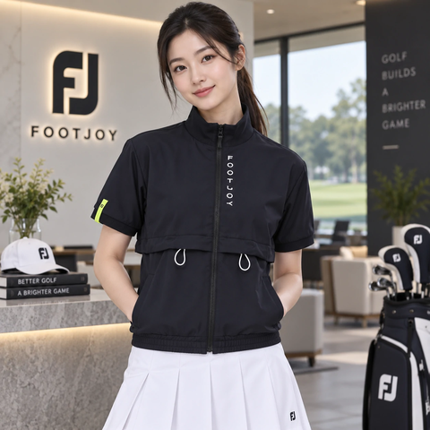 Áo khoác golf nữ FootJoy Chính Hãng - TWINSOF Waterproof Short Sleeve Full Zip - Màu đen | Japansport FJW-S24-001