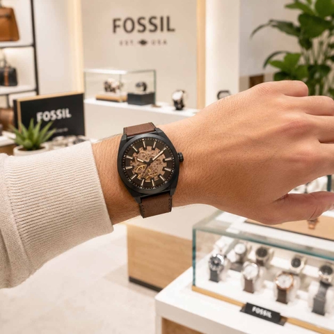 Đồng hồ nam Fossil Chính hãng - Everett Automatic Dark Brown LiteHide™ Leather - 42mm | JapanSport ME3207