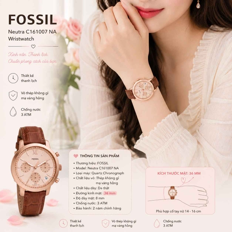 Đồng hồ Fossil Chính hãng - Neutra Chronograph Rose Gold-Tone Stainless Steel Watch Case | JapanSport C161007