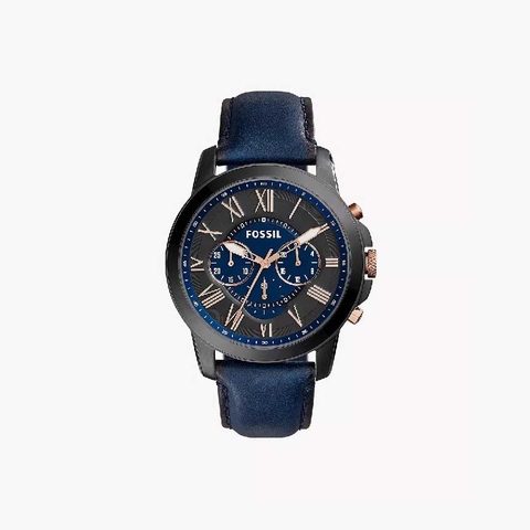 Đồng hồ Fossil Chính hãng - Grant Chronograph Navy Leather Watch 44mm | JapanSport FS5061IE