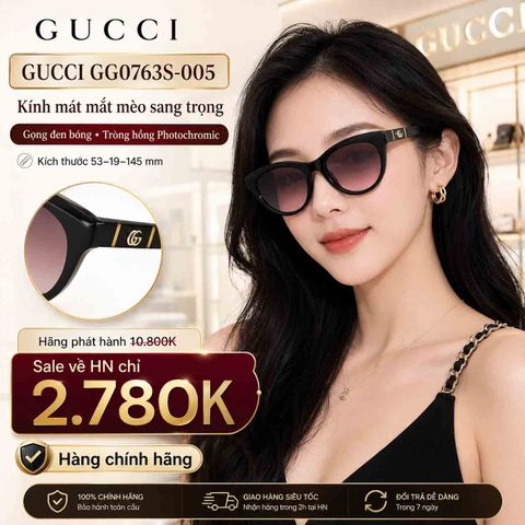Kính Gucci Nữ Chính hãng -  GG0763S-005 - Cat-eye mắt mèo, gọng nguyên vành - 53mm | JapanSport