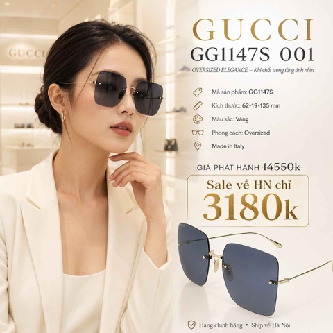 Kính Gucci Nữ Chính hãng -  GG1147S-001 - Gọng vàng - Tròng xám - 62mm | JapanSport