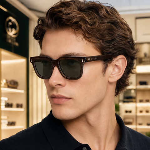 Kính Gucci Nam Chính hãng - GG1523S-003 – Gọng Vuông Acetate Vân Xanh Nâu, Tròng Xanh - 53mm | JapanSport