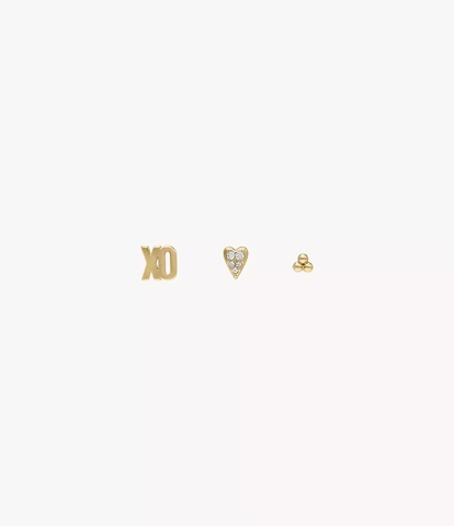 Bông tai FOSSIL Chính hãng - Sutton All Stacked Up Gold-Tone Brass Heart Earring Set - JA7277Set | JapanSport