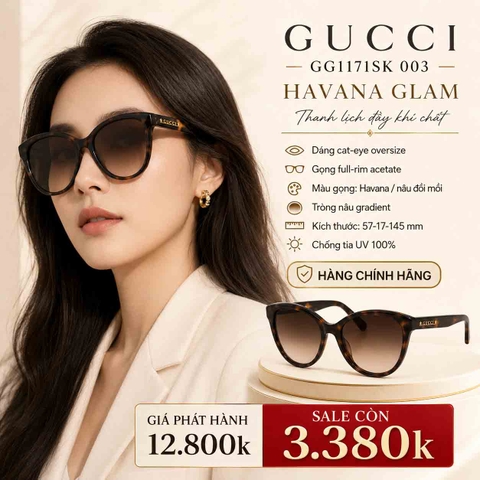 Kính Gucci Nữ Chính hãng - GG1171SK-003 - Gọng tròn oval pha mắt mèo - 57mm | JapanSport