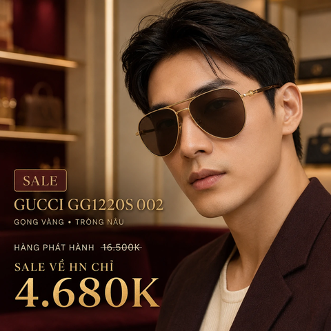 Kính Gucci Nam Chính hãng - GG1220S 002 – Gọng Vàng, Tròng Nâu Sang Trọng - 59mm | JapanSport