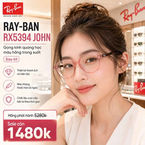 Kính Ray-Ban Nữ Chính hãng - RX5394 JOHN – Transparent Pink - Gọng Kính Hồng Trong Suốt | JapanSport