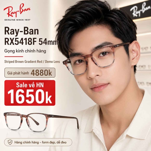 Kính Ray-Ban Nam Nữ Chính hãng - RX5418F 8251 54mm – Striped Brown Gradient Red / Demo Lens | JapanSport