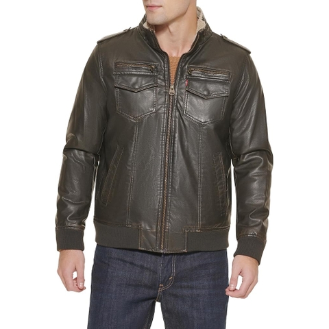 Áo Khoác Levi's Chính Hãng - Faux Leather Aviator Bomber Jacket - Màu nâu | JapanSport LM8RU476