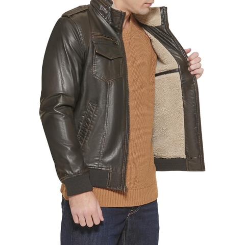 Áo Khoác Levi's Chính Hãng - Faux Leather Aviator Bomber Jacket - Màu nâu | JapanSport LM8RU476
