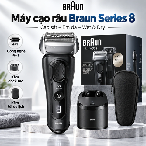 Máy cạo râu Braun Chính hãng - Series 8 8560cc – kèm trạm vệ sinh SmartCare 5 trong 1 - Màu Đen | JapanSport