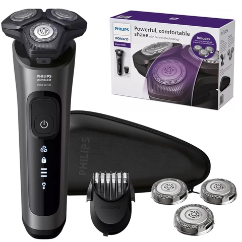 Máy cạo râu Philips Chính hãng - Series 6000 -  cạo ướt/khô - công nghệ SenseIQ - S6600/90 | JapanSport