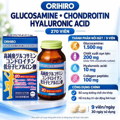 Viên uống bổ xương khớp tổng hợp Glucosamine và Chondroitin Orihiro 270 viên