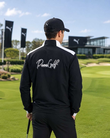 Áo Khoác gió Nam Puma Chính Hãng - Golf Stretch Tafuta Backside Logo Jacket - Màu đen | JapanSport 630363-01