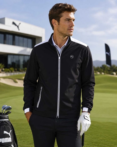 Áo Khoác gió Nam Puma Chính Hãng - Golf Stretch Tafuta Backside Logo Jacket - Màu đen | JapanSport 630363-01