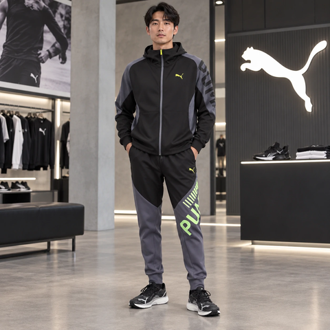 Bộ thể thao Puma Nam Chính Hãng - TAD Knit Jacket + Strength Training Knit Pants - Đen/xám| JapanSport 527046-01 526114-69