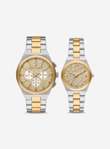 Set Đồng hồ Michael Kors Chính hãng - Lennox His and Hers Pavé Two-Tone - Màu vàng | JapanSport MK7503SET