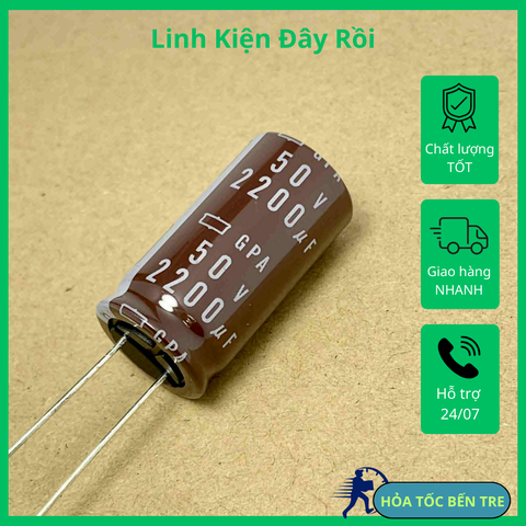 Tụ điện hóa 50V2200uF 2200uF50V 2200uF 50V GPA hãng NCC kích thước 18x35mm