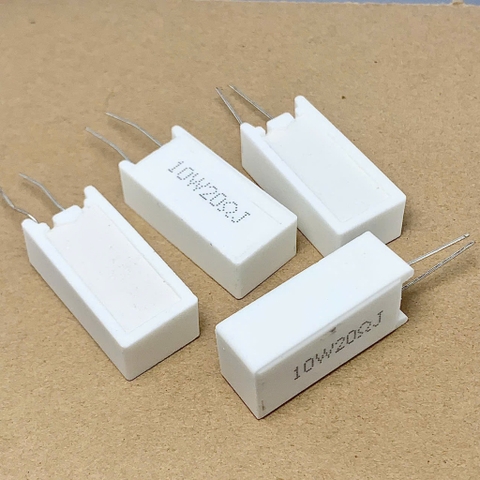 4 cái điện trở sứ 10W 20ohm 20R 10W20R chân dọc 12x17x35mm