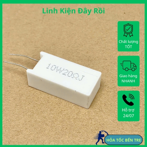 4 cái điện trở sứ 10W 20ohm 20R 10W20R chân dọc 12x17x35mm