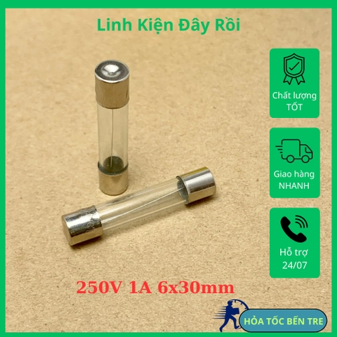 5 cái cầu chì ống thủy tinh 250V 1A kích thước 6x30mm
