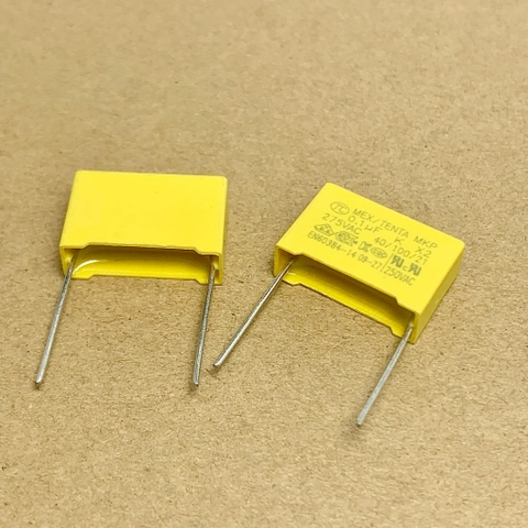 10 cái TỤ KẸO VÀNG TỤ CAO ÁP 275V104K 0.1uF 104KV 100nF 104 275VAC X2 10x15mm