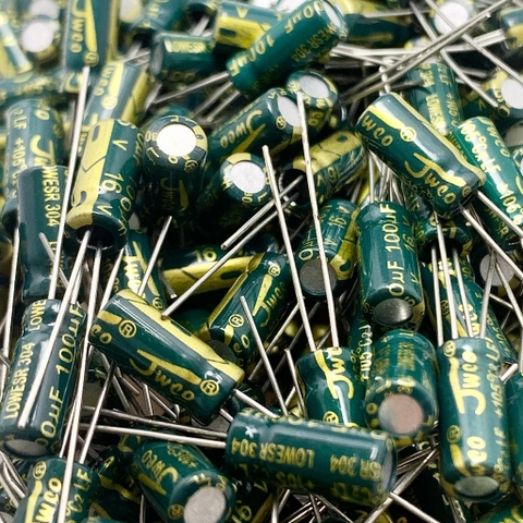 10 sản phẩm tụ điện hóa 100uF 16V 100uF16V ±20% 5x11mm xanh lá