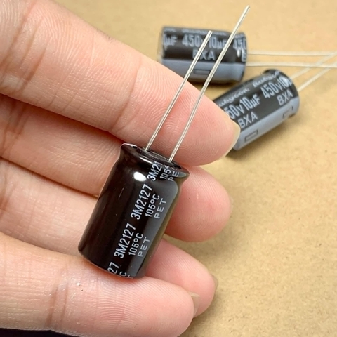 2 cái tụ điện hóa 10uF 450v 10uF450V 450BXA10MEFC ±20% kích thước 12.5x20mm chính hãng RUBYCON