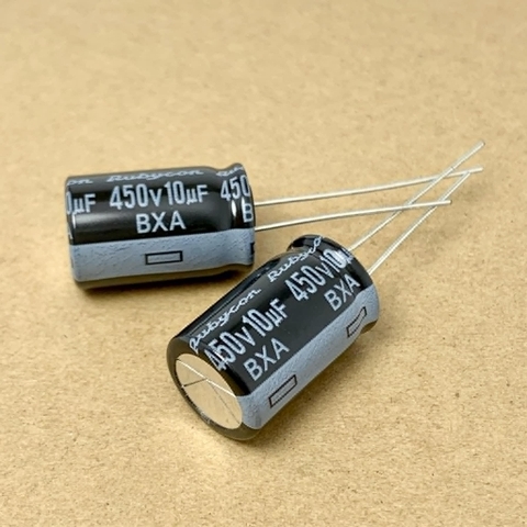 2 cái tụ điện hóa 10uF 450v 10uF450V 450BXA10MEFC ±20% kích thước 12.5x20mm chính hãng RUBYCON