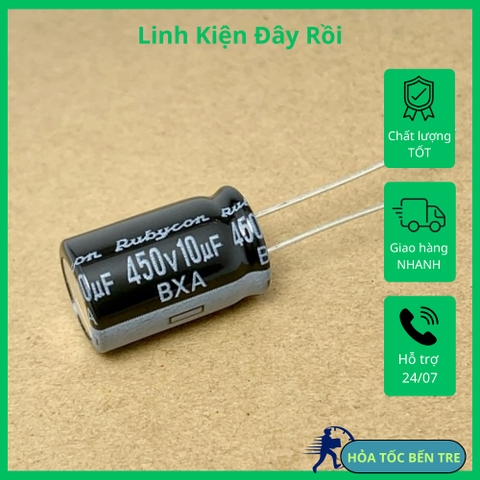 2 cái tụ điện hóa 10uF 450v 10uF450V 450BXA10MEFC ±20% kích thước 12.5x20mm chính hãng RUBYCON