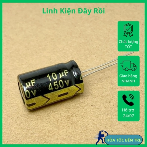 5 sản phẩm tụ điện hóa 10uF 450v 10uF450V ±20% kích thước 13x21mm