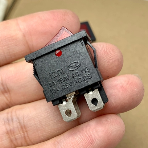 5 cái công tắc bập bênh KCD1 250V 6A 4 chân 2 chế độ màu đỏ có đèn 20x15mm