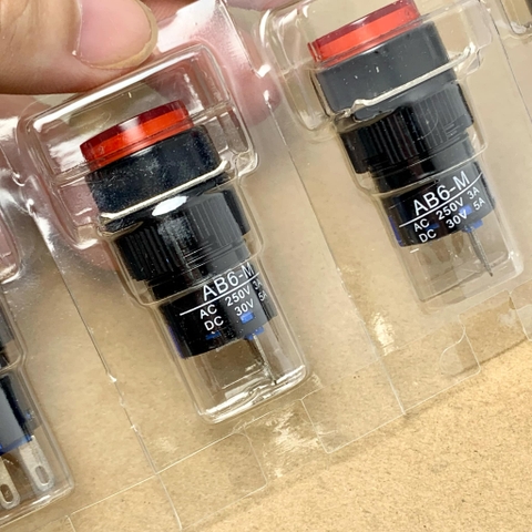 Nút nhắn AB6-M AB6Y-M AC 250V 3A DC 30V 5A nút nhắn tròn 16MM 3 chân màu đỏ