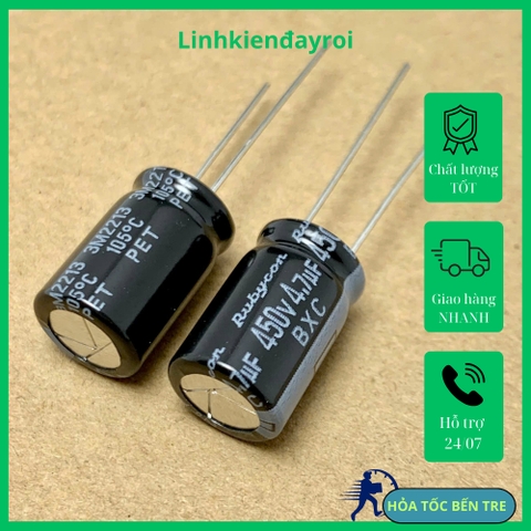 4 cái tụ hóa điện 4.7uF 450V 4.7uF450V 450BXC4R7 ±20% kích thước 10x16mm chính hãng RYBYCON