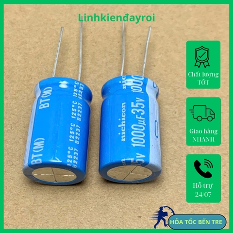 2 cái tụ điện hóa 1000uF 35V 35V1000uF NICHICON BT xanh lơ 16x25mm