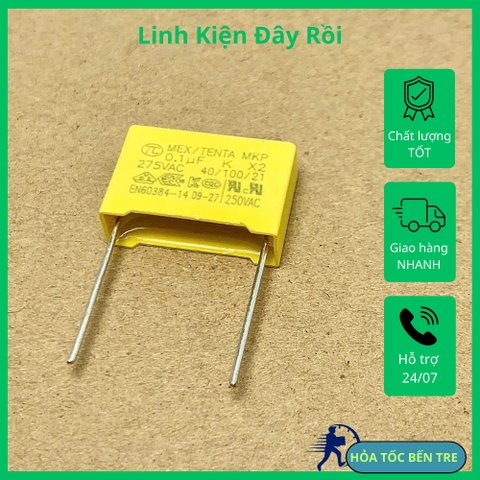 10 cái TỤ KẸO VÀNG TỤ CAO ÁP 275V104K 0.1uF 104KV 100nF 104 275VAC X2 10x15mm