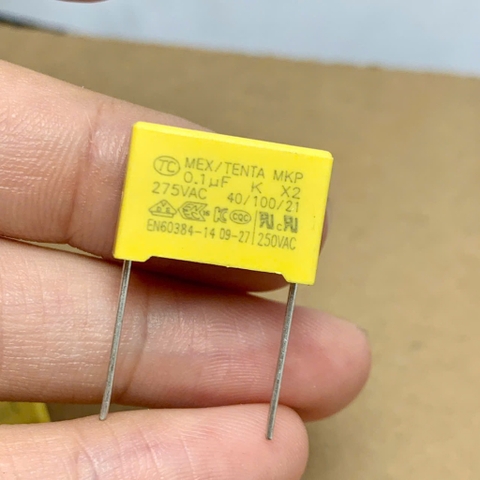 10 cái TỤ KẸO VÀNG TỤ CAO ÁP 275V104K 0.1uF 104KV 100nF 104 275VAC X2 10x15mm