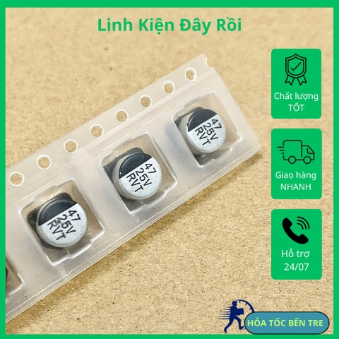 10 cái tụ điện nhôm SMD 47uF 25V 47uF25V kích thước 6.3x5.4mm