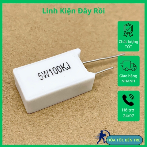 4 cái điện trở sứ 5W 100Kohm 100KR 104 kiểu chân dọc