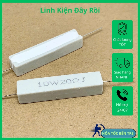 5 cái điện trở sứ 10W 20ohm 20R kiểu chân ngang 47x10x8mm