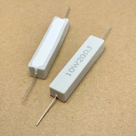 5 cái điện trở sứ 10W 20ohm 20R kiểu chân ngang 47x10x8mm
