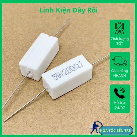 5 cái điện trở sứ 5W 200R 200ohm 201 kiểu chân ngang