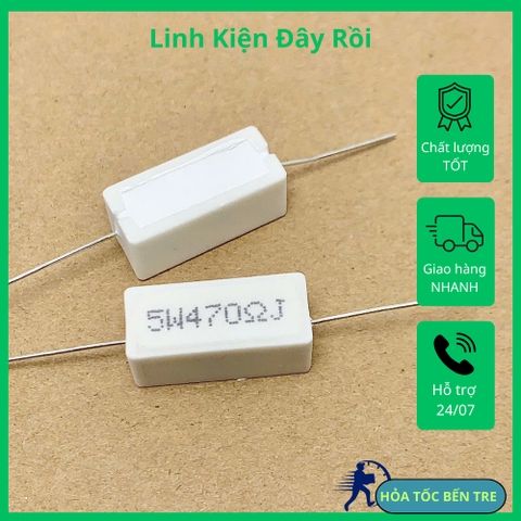 10 cái điện trở sứ 5W 470R 470ohm kiểu chân ngang 22x10x10mm