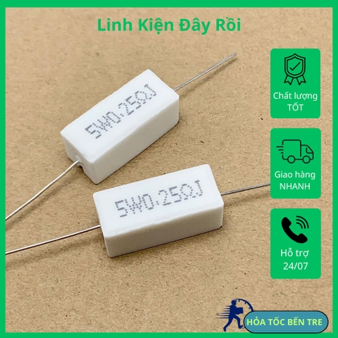 5 cái điện trở sứ 5W 0.25ohm 0.25R R25 kiểu chân ngang 22x10x10mm